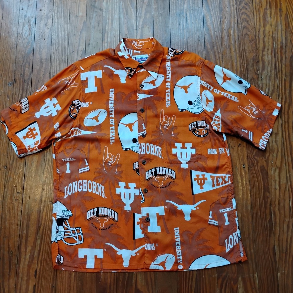 Texas Longhorns Reyn Spooner Shirt Mens Small Orange Hawaiian Rayon Vintage 90s